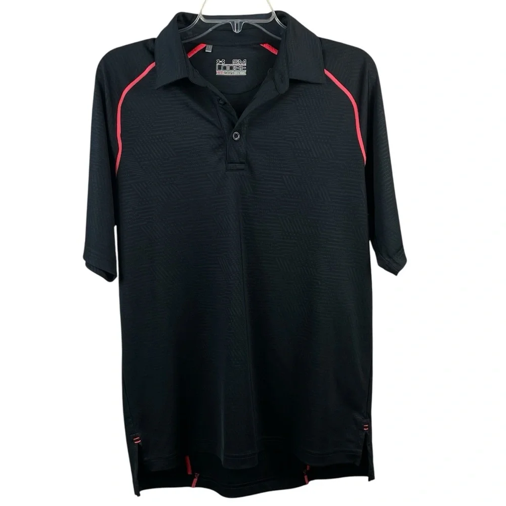 New Men's Under Armour LooseFit HeatGear Stretch Black/Neon Pink Polo Small 0252